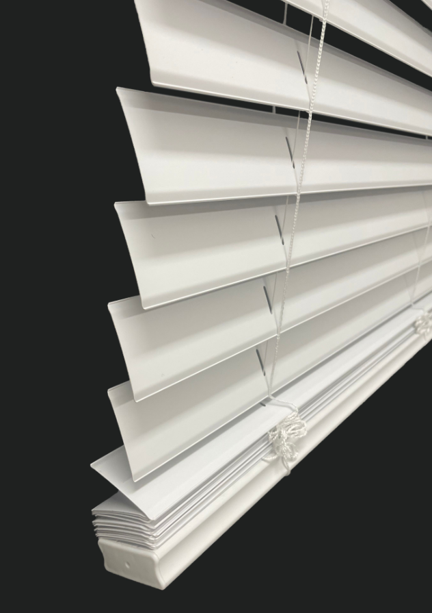Cordless 2" Beveled Edge Faux Wood Blind - Side View