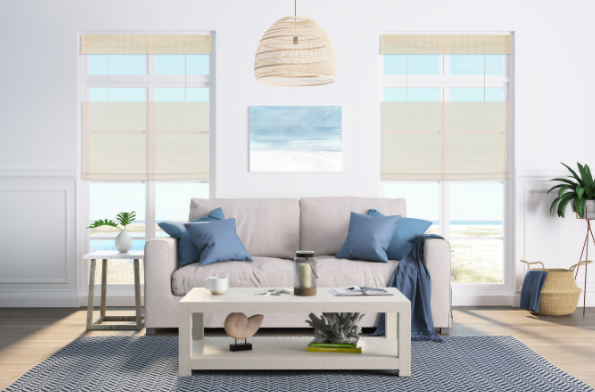 Top Down Bottom Up Cordless Bamboo Roman Shades in Whitewash