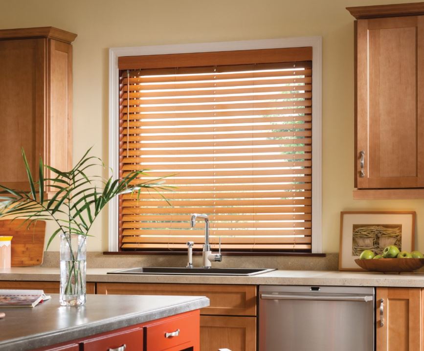 Premium Woodgrain Cordless Faux Wood Blinds in Wheat