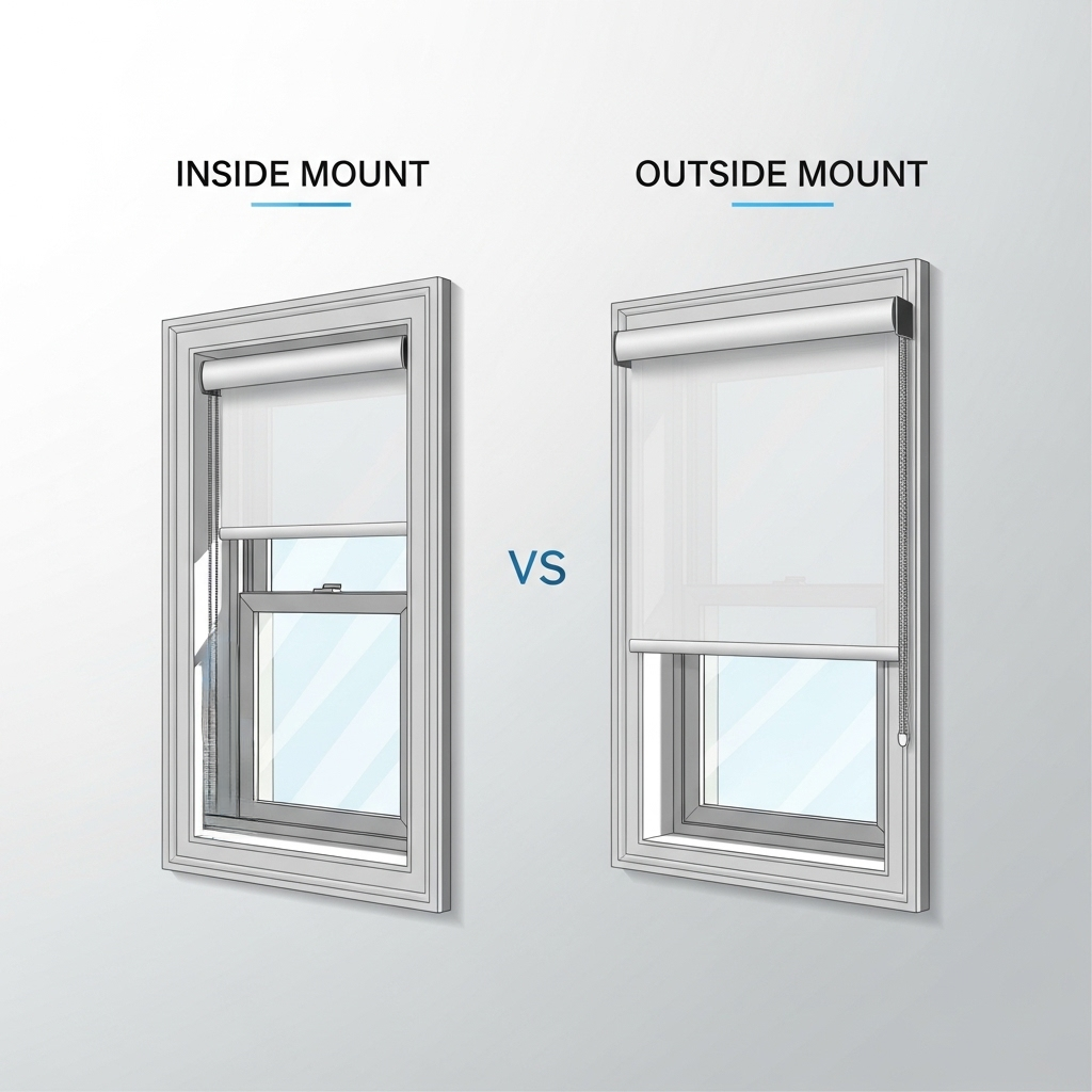 Illustration comparing a shade inside the window recess with one mounted above the frame