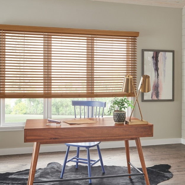 Budget Cordless Faux Wood Blinds - Woodgrain Wheat