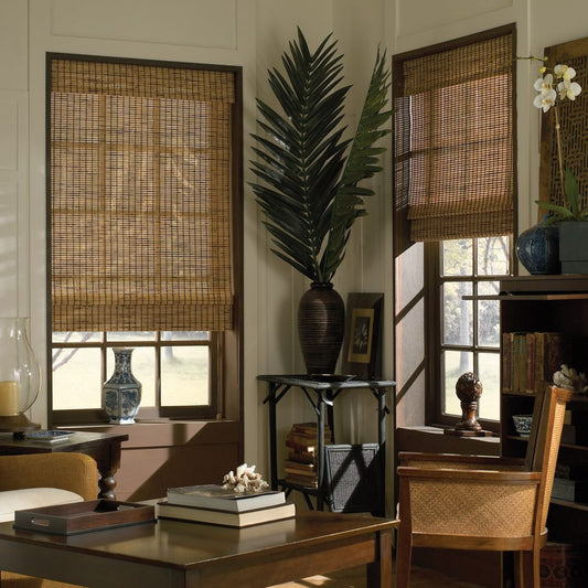 Budget Cordless Bamboo Shades in Winthrop Camel