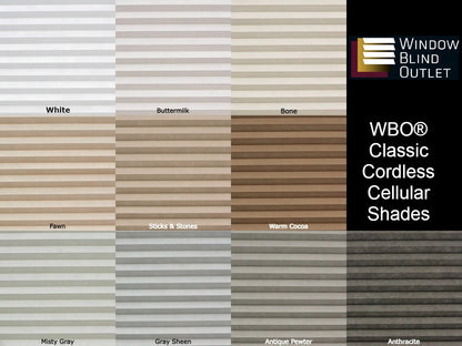WBO® Classic Top Down Bottom Up Cordless Blackout Cellular Shades Color Chart
