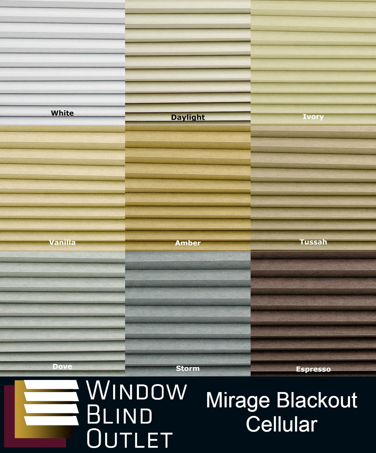 Mirage Cordless Cellular Blackout Shades - Color Chart