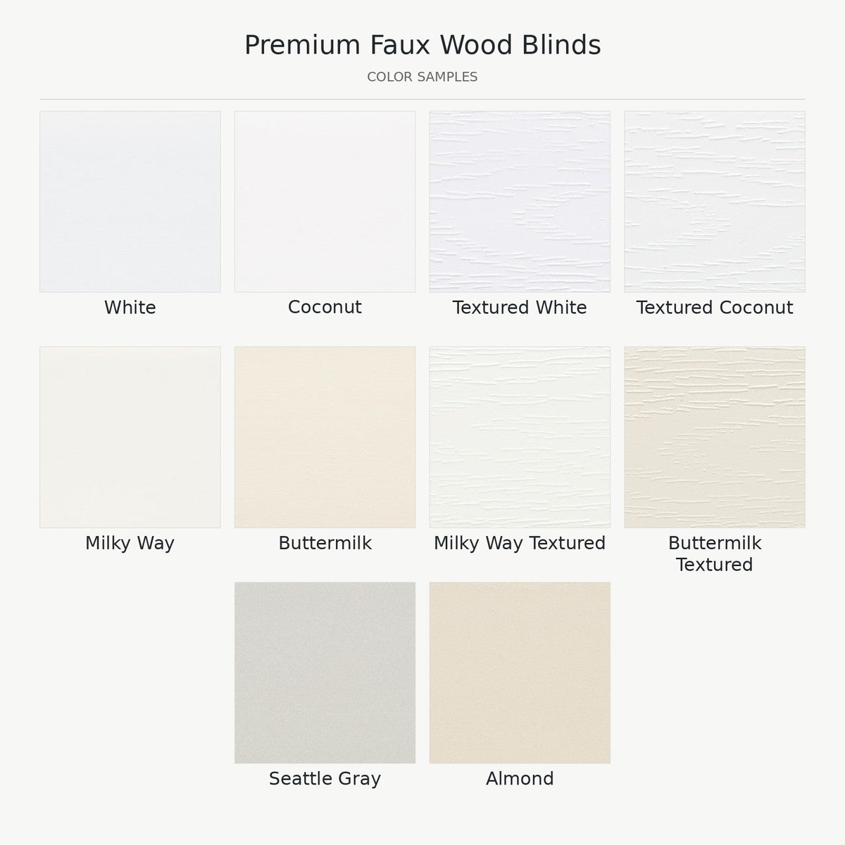 Premium Cordless Faux Wood Blinds Swatches